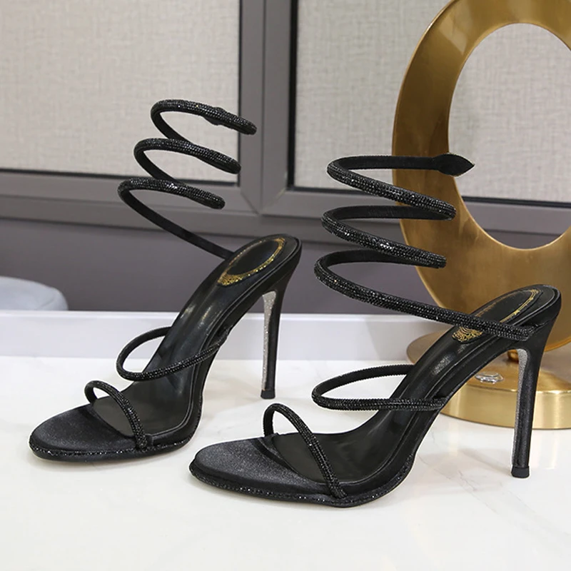 Strappy Heeled Sandals - Eilyken Fashion Style Crystal Diamond Ankle