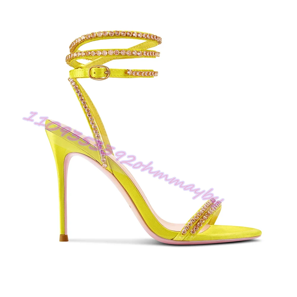 Kids Shoes Women - Rhinestone Yellow High Heels Summer Open