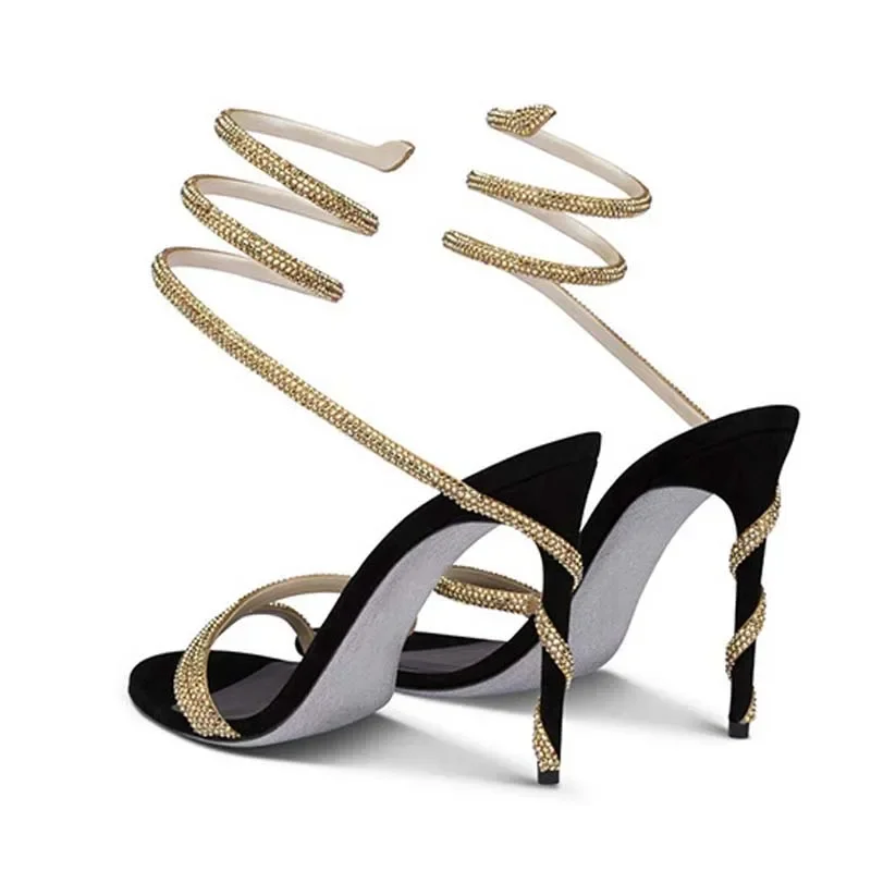 Strappy Heeled Sandals - Eilyken Fashion Crystal Stiletto High Heels