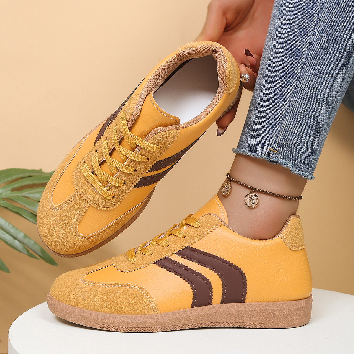 Women Shoes For Walking - Fashionable Yellow Women's Casual Sports Shoes,