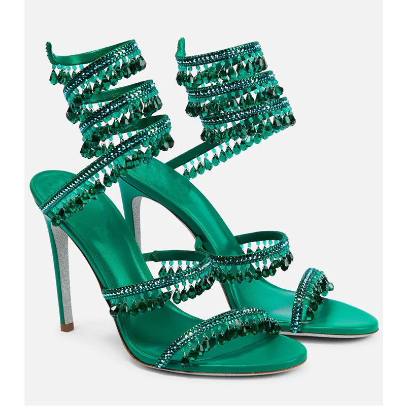 Sexy Green Crystal Fringe Stil - Ankle Strap Heels avis et prix