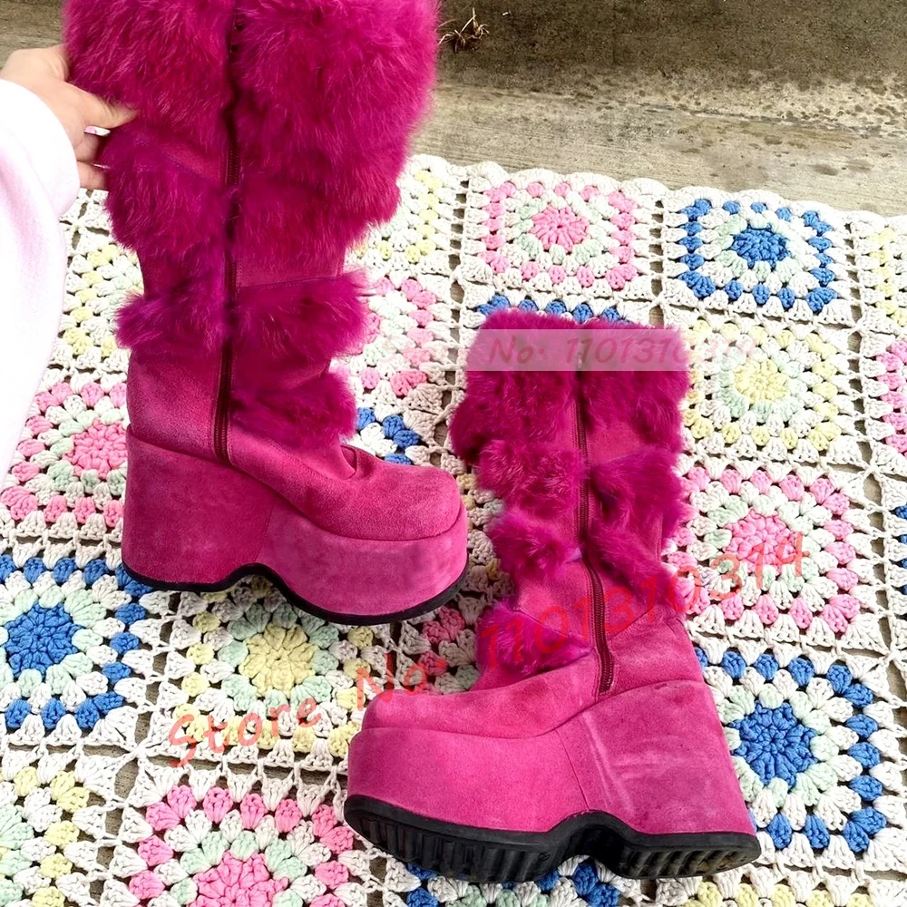 Hot Pink Thick-sole Furry Knee - Kids Shoes Women avis et prix