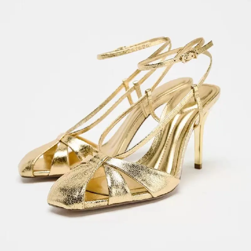 Fashion Gold Thin Heeled Sanda - Women Shoes Luxury Brand avis et prix